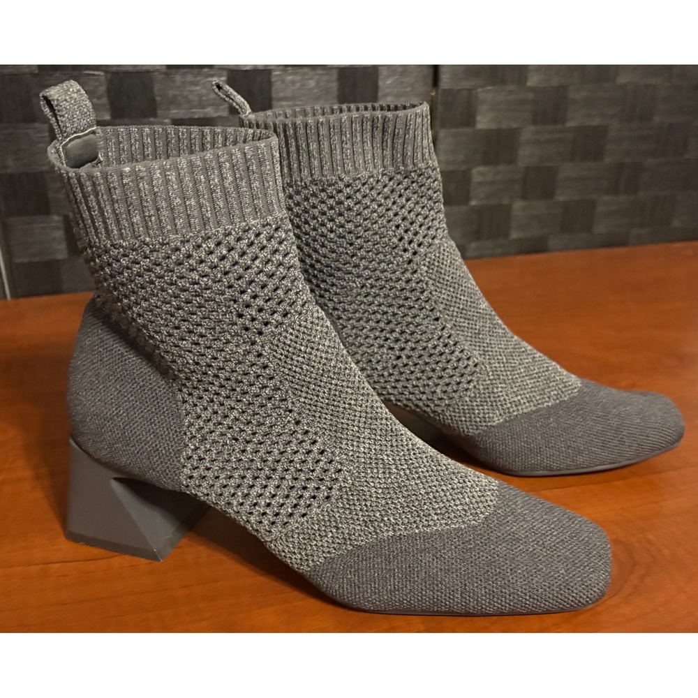Vivaia Grey Knit Square Toe Ankle Boots Block Heel Size 39